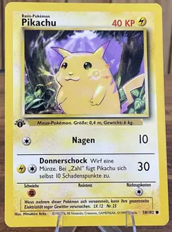 Pokemon TCG Base Set 1st edition 58/102 "Pikachu" (German) NMint-Mint - Image 1