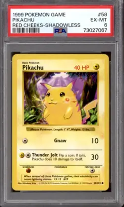Pokemon Base Set Shadowless Red Cheeks Pikachu 58/102 PSA 6 - Image 1