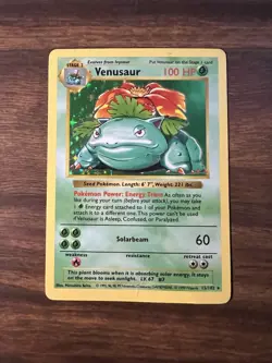 Pokemon TCG Venusaur Base Set Shadowless Holo Unlimited Rare Card 15/102 1999 - Image 1