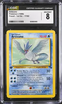 CGC 8 1st Edition Articuno Fossil 17/62 Rare Pokemon Card 1999 WOTC NM/MNT psa - Image 1