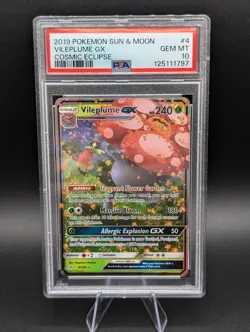 2019 POKEMON SUN & MOON COSMIC ECLIPSE #4 VILEPLUME GX PSA 10 - Image 1