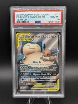2019 Pokemon Sun & Moon Full Art Eevee & Snorlax GX Team Up #171 PSA 10 Gem Mint - Image 1