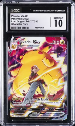 2022 POKEMON SWORD & SHIELD LOST ORIGIN FULL ART/PIKACHU VMAX CGC 10 GEM MINT - Image 1