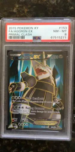 PSA 8 NM-MT 2015 POKEMON XY PRIMAL CLASH #153 FULL ART AGGRON EX - Image 1