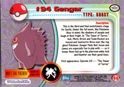 Vintage POKEMON Topps TV Animation Edition GENGAR # 94 NON-HOLO Blue Label - Image 2