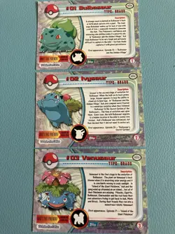 Pokemon Bulbasaur- Ivysaur- Venusaur 1999 Topps TV Animation Non-Holo - Image 2