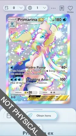 Pokemon TCG POCKET - Primarina EX Shiny 2⭐, Mega-Rising, English - Image 1