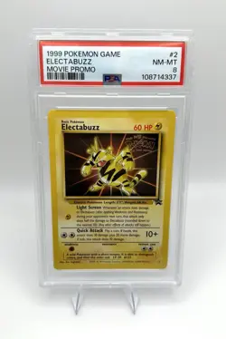 1999 WOTC POKEMON MOVIE BLACK STAR PROMO NON-HOLO STAMPED ELECTABUZZ #2 PSA 8 - Image 1