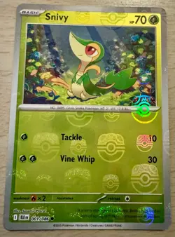 Pokemon TCG Snivy 001/086 Black Bolt Masterball Reverse Holo Card - Image 1