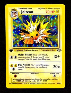 1999 Pokemon JOLTEON Jungle Set 1ST EDITION HOLO Foil Rare Card 4/64 WotC EX NM - Image 1