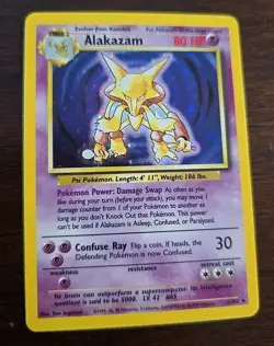 Pokemon TCG Alakazam Base Set Holo Card 1/102 Unlimited Holo Rare Never Played - Image 1