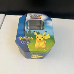 Empty Pokemon Go trading card tin featuring Pikachu, Snorlax & Blissey - Image 1