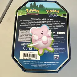 Empty Pokemon Go trading card tin featuring Pikachu, Snorlax & Blissey - Image 3