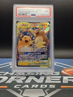 2019 Pokemon Sun & Moon Unified Minds Raichu Alolan Tag Team GX #54/236 PSA 9 - Image 1