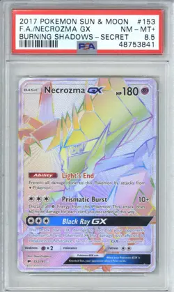 2017 POKEMON SUN & MOON BURNING SHADOWS SECRET #153 FULL ART/NECROZMA GX PSA 8.5 - Image 1