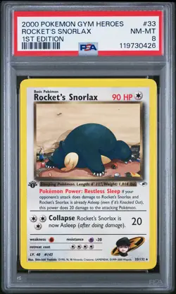 2000 POKEMON GYM HEROES 1ST EDITION #33 ROCKET'S SNORLAX PSA 8 - Image 1