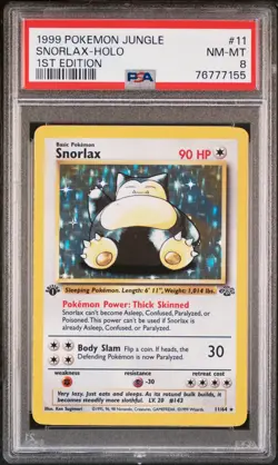 PSA 8 SNORLAX #11 (HOLO) (FIRST EDITION) - 1999 POKEMON JUNGLE FIRST EDITION - Image 1