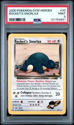 2000 POKEMON GYM HEROES #33 ROCKET'S SNORLAX PSA 9 - Image 1