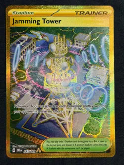 Pokemon TCG Jamming Tower Destined Rivals Gold Trainer Card 243/182 Holo NM/MINT - Image 1