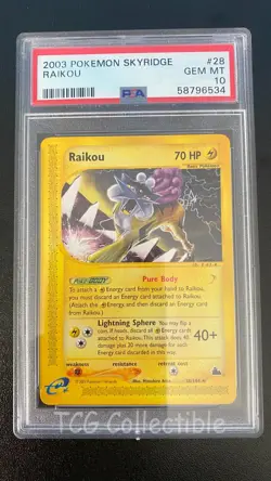 PSA 10 GEM MINT Raikou 28 Rare 2003 Skyridge WOTC Pokemon Card Pop 60 - Image 1