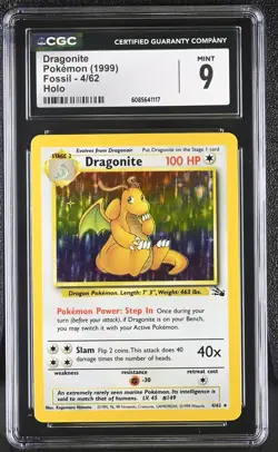 CGC 9 MINT Dragonite 1999 Fossil 4/62 Holo Pokemon Card - Image 1