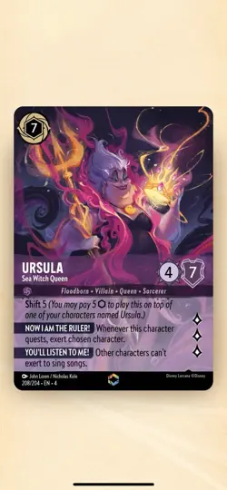 Disney Lorcana TCG Ursula's Return Ursula Sea Witch Queen Enchanted Card 208/204 - Image 1