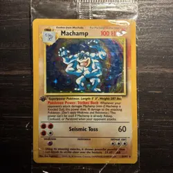 Pokemon Machamp 1st Edition Holo Rare Base Set Card 8/102 100 HP English - Image 1