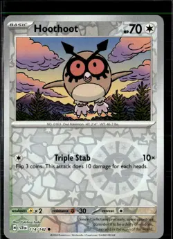 Pokemon Hoothoot 114/142 Stellar Crown Reverse Holo Common 2 Card Lot - Image 1