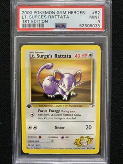 2000 Pokemon Gym Heroes 1st Edition Lt. Surge's Rattata 82/132 PSA 9 Mint - Image 1