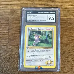 Lt. Surge's Rattata 85/132 1st Edition Pokemon Gym Challenge CGC 9.5 Mint+ - Image 1