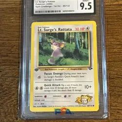 Lt. Surge's Rattata 85/132 1st Edition Pokemon Gym Challenge CGC 9.5 Mint+ - Image 3