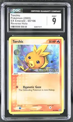 CGC 9 MINT Torchic 2005 EX Emerald 69/106 Reverse Holo Stamped Pokemon Card - Image 1