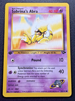1st Edition Sabrina's Abra 93/132 Gym Challenge Pokemon Card Rare LP - Image 1