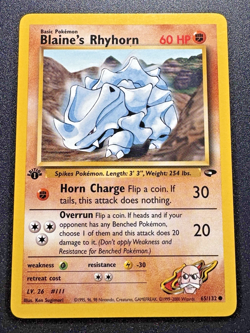1st Edition Blaine's Rhyhorn 65/132 Gym Challenge Pokemon Card Rare LP - Image 1