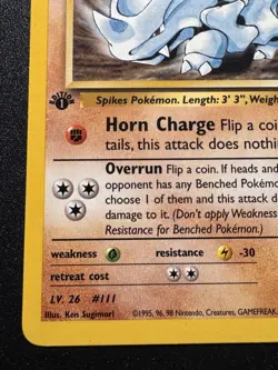 1st Edition Blaine's Rhyhorn 65/132 Gym Challenge Pokemon Card Rare LP - Image 5