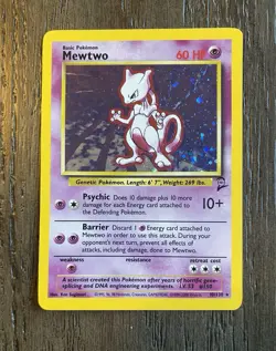 Pokemon TCG Mewtwo Base Set 2 Holo Rare Card 10/130 Vintage WOTC MP - Image 1