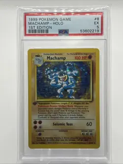 PSA 5 Machamp Holo 1st Edition Shadowless 8/102 Base Set Pokemon Card 1999 - Image 2