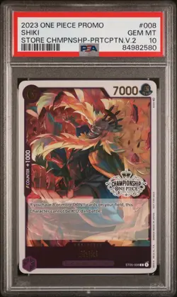 2023 ONE PIECE CARD GAME HOLO GAME Shiki Store Championship ST05-008 PSA 10 GEM - Image 1