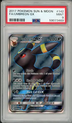 2017 Pokemon Sun & Moon Base Set Umbreon GX Full Art #142 PSA 9 - Image 1