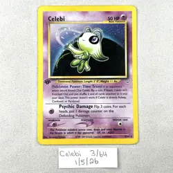 Celebi 3/64 Neo Revelation 1st Edition Holo Vintage Pokemon Card 2000 MP - Image 1