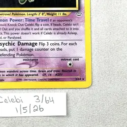 Celebi 3/64 Neo Revelation 1st Edition Holo Vintage Pokemon Card 2000 MP - Image 2