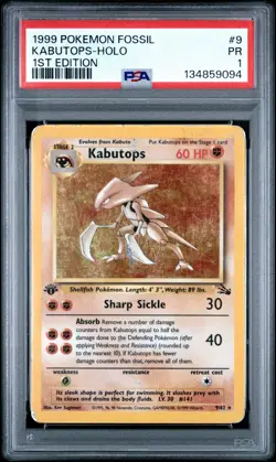 PSA 1 Kabutops 1st Edition Fossil Holo #9 1999 Pokemon WoTC PR - Image 1