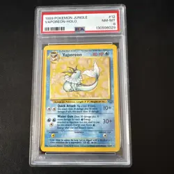 1999 POKEMON JUNGLE #12 VAPOREON-HOLO UNLIMITED PSA 8 - Image 1