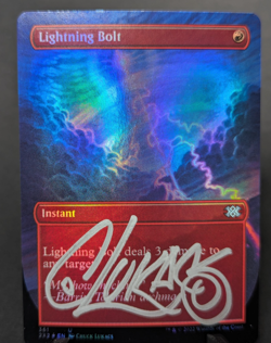 Lightning Bolt Borderless FOIL DMU 2022 LP Signed Chuck Lukacs MTG - Image 1