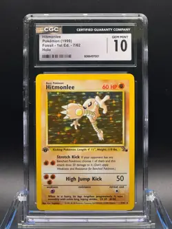 CGC 10 GEM MINT 💎 - Hitmonlee 7/62 Fossil Holo 1st Edition - 1999 Pokemon - Image 1