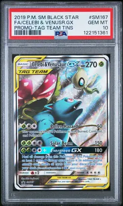 2019 POKEMON SM BLACK STAR PROMO #SM167 FULL ART/CELEBI & VENUSAUR GX PSA 10 - Image 1