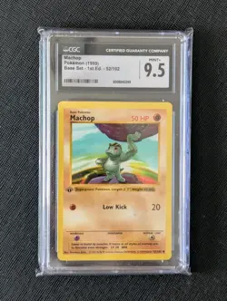 1999 Pokemon Base Set 1st Edition Shadowless Machop 52/102 CGC 9.5 Mint - Image 1
