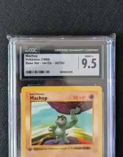 1999 Pokemon Base Set 1st Edition Shadowless Machop 52/102 CGC 9.5 Mint - Image 2
