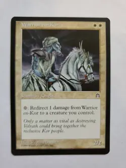 MTG Magic The Gathering Card Warrior en-Kor Summon Knight White Stronghold 1998 - Image 1
