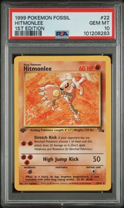 1999 POKEMON FOSSIL 1ST ED #22 HITMONLEE PSA 10 - Image 1